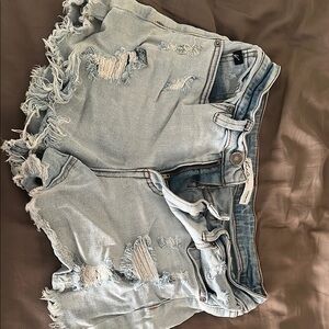 Distressed Light Blue Denim Shorts